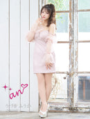 an/AOC-3696/キャバドレス/ミニドレス/ラインストーン/Vネック/リボン/長袖/袖あり/ショルダービジュー/フロントジップ/ラメ生地