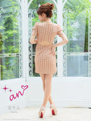 an/AOC-3701/ミニドレス/キャバドレス/袖あり/半袖/ツイード/スクエアネック/フロントジップ/デザインポケット