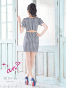 an/AOC-3701/ミニドレス/キャバドレス/袖あり/半袖/ツイード/スクエアネック/フロントジップ/デザインポケット