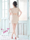 an/AOC-3701/ミニドレス/キャバドレス/袖あり/半袖/ツイード/スクエアネック/フロントジップ/デザインポケット