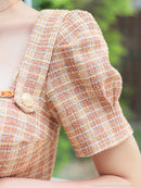 an/AOC-3701/ミニドレス/キャバドレス/袖あり/半袖/ツイード/スクエアネック/フロントジップ/デザインポケット