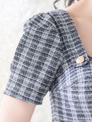 an/AOC-3701/ミニドレス/キャバドレス/袖あり/半袖/ツイード/スクエアネック/フロントジップ/デザインポケット