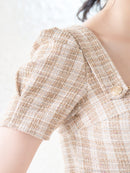 an/AOC-3701/ミニドレス/キャバドレス/袖あり/半袖/ツイード/スクエアネック/フロントジップ/デザインポケット