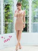 an/AOC-3701/ミニドレス/キャバドレス/袖あり/半袖/ツイード/スクエアネック/フロントジップ/デザインポケット