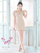 an/AOC-3701/ミニドレス/キャバドレス/袖あり/半袖/ツイード/スクエアネック/フロントジップ/デザインポケット