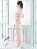 an/AOC-3701/ミニドレス/キャバドレス/袖あり/半袖/ツイード/スクエアネック/フロントジップ/デザインポケット