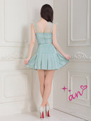 an/AOC-3708/キャバドレス/ミニドレス/セットアップ/ショルダーリボン/Vネック/ラメ生地/タイト/プリーツ/フレア