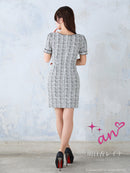 an/AOC-3707/ミニドレス/キャバドレス/ワンピース/ツイード/カットアウト/パールボタン/半袖/袖あり/タイト