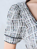 an/AOC-3707/ミニドレス/キャバドレス/ワンピース/ツイード/カットアウト/パールボタン/半袖/袖あり/タイト