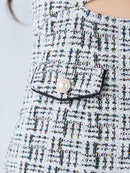 an/AOC-3707/ミニドレス/キャバドレス/ワンピース/ツイード/カットアウト/パールボタン/半袖/袖あり/タイト