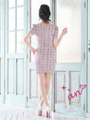 an/AOC-3707/ミニドレス/キャバドレス/ワンピース/ツイード/カットアウト/パールボタン/半袖/袖あり/タイト