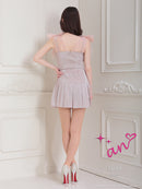 an/AOC-3708/キャバドレス/ミニドレス/セットアップ/ショルダーリボン/Vネック/ラメ生地/タイト/プリーツ/フレア