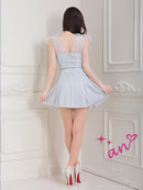 an/AOC-3708/キャバドレス/ミニドレス/セットアップ/ショルダーリボン/Vネック/ラメ生地/タイト/プリーツ/フレア