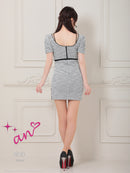 an/AOC-3711/ミニドレス/キャバドレス/ストレッチ/ツイード/パイピング/袖あり/半袖/ショルダーチェーン/ アンサンブル/XS/小さいサイズあり