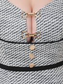 an/AOC-3711/ミニドレス/キャバドレス/ストレッチ/ツイード/パイピング/袖あり/半袖/ショルダーチェーン/ アンサンブル/XS/小さいサイズあり