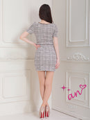 an/AOC-3715/ミニドレス/キャバドレス/フロントジップ/チェック/ツイード/カットアウト/袖あり/半袖