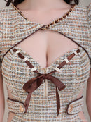 an/AOC-3715/ミニドレス/キャバドレス/フロントジップ/チェック/ツイード/カットアウト/袖あり/半袖