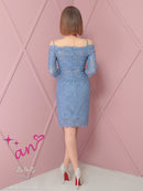 an/AOC-3721/セットアップ/キャバドレス/ミニドレス/総レース/袖あり/七分袖/リボン/タイト/オフショル