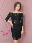 an/AOC-3721/セットアップ/キャバドレス/ミニドレス/総レース/袖あり/七分袖/リボン/タイト/オフショル