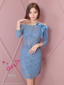 an/AOC-3721/セットアップ/キャバドレス/ミニドレス/総レース/袖あり/七分袖/リボン/タイト/オフショル