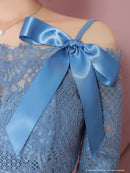 an/AOC-3721/セットアップ/キャバドレス/ミニドレス/総レース/袖あり/七分袖/リボン/タイト/オフショル