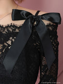 an/AOC-3721/セットアップ/キャバドレス/ミニドレス/総レース/袖あり/七分袖/リボン/タイト/オフショル