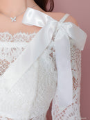 an/AOC-3721/セットアップ/キャバドレス/ミニドレス/総レース/袖あり/七分袖/リボン/タイト/オフショル