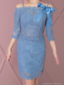 an/AOC-3721/セットアップ/キャバドレス/ミニドレス/総レース/袖あり/七分袖/リボン/タイト/オフショル