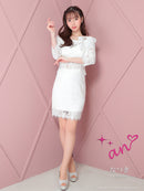 an/AOC-3721/セットアップ/キャバドレス/ミニドレス/総レース/袖あり/七分袖/リボン/タイト/オフショル