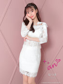 an/AOC-3721/セットアップ/キャバドレス/ミニドレス/総レース/袖あり/七分袖/リボン/タイト/オフショル