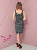 an/AOC-3728/ミニドレス/キャバドレス/リボン/ツイード/タイトドレス/フロントジップ