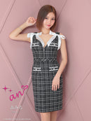 an/AOC-3728/ミニドレス/キャバドレス/リボン/ツイード/タイトドレス/フロントジップ