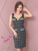 an/AOC-3728/ミニドレス/キャバドレス/リボン/ツイード/タイトドレス/フロントジップ