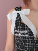 an/AOC-3728/ミニドレス/キャバドレス/リボン/ツイード/タイトドレス/フロントジップ