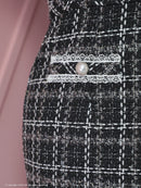 an/AOC-3728/ミニドレス/キャバドレス/リボン/ツイード/タイトドレス/フロントジップ