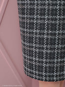 an/AOC-3728/ミニドレス/キャバドレス/リボン/ツイード/タイトドレス/フロントジップ