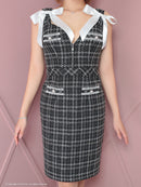 an/AOC-3728/ミニドレス/キャバドレス/リボン/ツイード/タイトドレス/フロントジップ