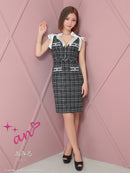 an/AOC-3728/ミニドレス/キャバドレス/リボン/ツイード/タイトドレス/フロントジップ