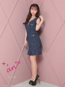 an/AOC-3732/ワンピース/ミニドレス/キャバドレス/ツイード/フロントジップ/チェーン/ノースリーブ/ポケットデザイン/マーメイド