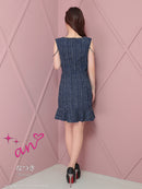 an/AOC-3732/ワンピース/ミニドレス/キャバドレス/ツイード/フロントジップ/チェーン/ノースリーブ/ポケットデザイン/マーメイド