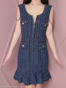 an/AOC-3732/ワンピース/ミニドレス/キャバドレス/ツイード/フロントジップ/チェーン/ノースリーブ/ポケットデザイン/マーメイド