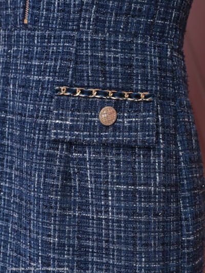 an/AOC-3732/ワンピース/ミニドレス/キャバドレス/ツイード/フロントジップ/チェーン/ノースリーブ/ポケットデザイン/マーメイド