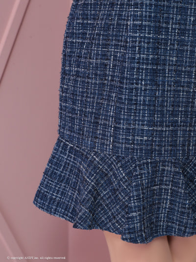 an/AOC-3732/ワンピース/ミニドレス/キャバドレス/ツイード/フロントジップ/チェーン/ノースリーブ/ポケットデザイン/マーメイド