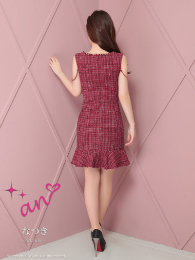 an/AOC-3732/ワンピース/ミニドレス/キャバドレス/ツイード/フロントジップ/チェーン/ノースリーブ/ポケットデザイン/マーメイド