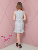 an/AOC-3732/ワンピース/ミニドレス/キャバドレス/ツイード/フロントジップ/チェーン/ノースリーブ/ポケットデザイン/マーメイド