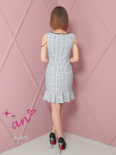 an/AOC-3732/ワンピース/ミニドレス/キャバドレス/ツイード/フロントジップ/チェーン/ノースリーブ/ポケットデザイン/マーメイド