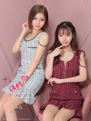 an/AOC-3732/ワンピース/ミニドレス/キャバドレス/ツイード/フロントジップ/チェーン/ノースリーブ/ポケットデザイン/マーメイド