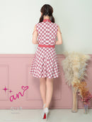 an/AOC-3735/ミニドレス/キャバドレス/ワンピース/チェック/ツイード/襟付き/フロントジップ/Aライン/フレアスカート/チェーン