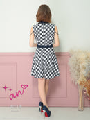 an/AOC-3735/ミニドレス/キャバドレス/ワンピース/チェック/ツイード/襟付き/フロントジップ/Aライン/フレアスカート/チェーン