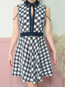 an/AOC-3735/ミニドレス/キャバドレス/ワンピース/チェック/ツイード/襟付き/フロントジップ/Aライン/フレアスカート/チェーン